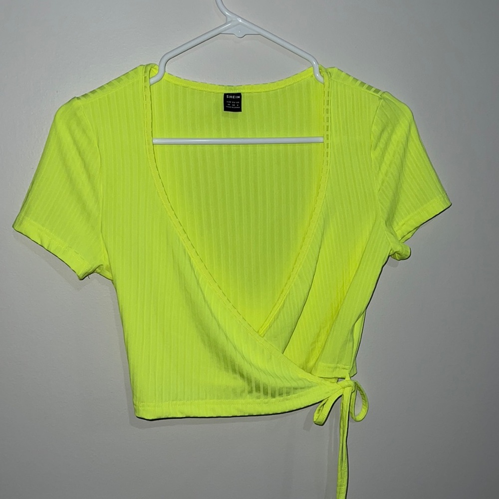 Neon yellow front tie shein crop